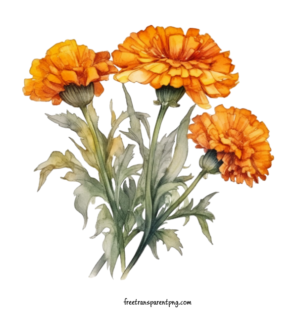 Free Flowers Marigold Flower Bouquet Of Orange Flowers Watercolor For Marigold Flower Clipart Transparent Background
