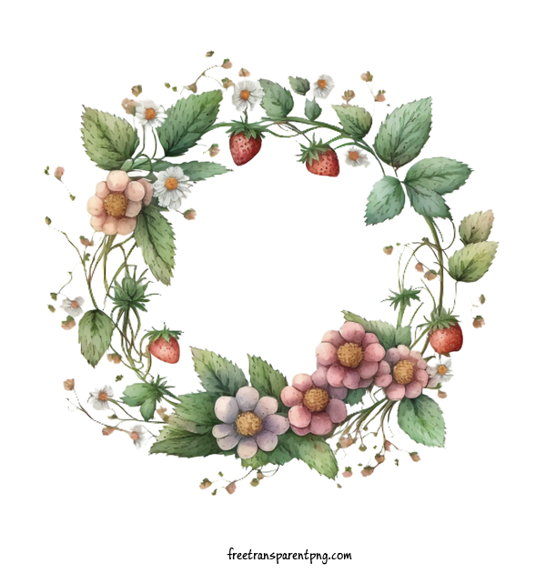 Free Fruit Strawberry Wreath Flowers For Strawberry Clipart Transparent Background