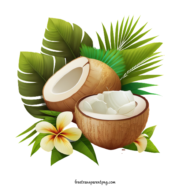 Free Fruit Coconut Coconut Palm Leaves For Coconut Clipart Transparent Background