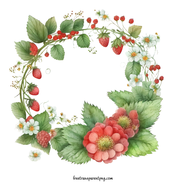 Free Fruit Strawberry Flowers Wreath For Strawberry Clipart Transparent Background