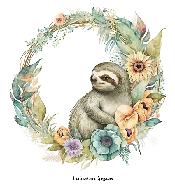 Free Animals Sloth Sloth Wreath For Sloth Clipart Transparent Background