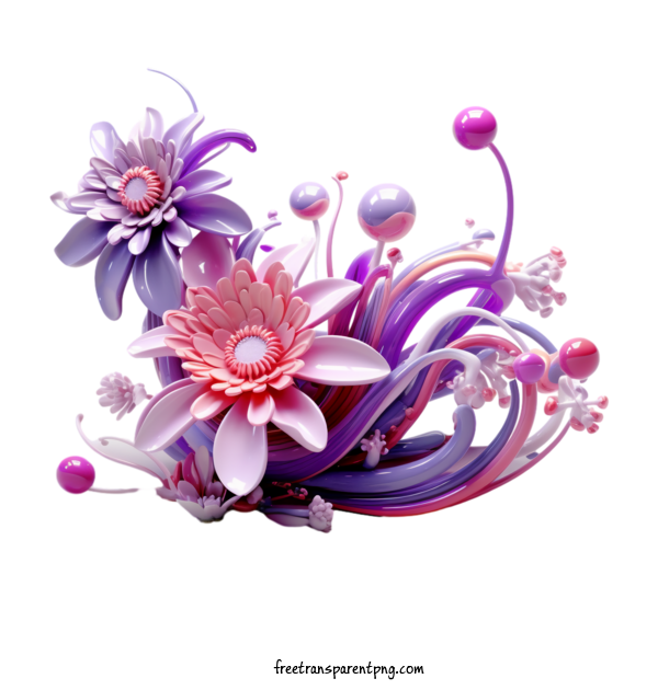 Free Flowers 3D Flowers Pink Purple For 3D Flowers Clipart Transparent Background