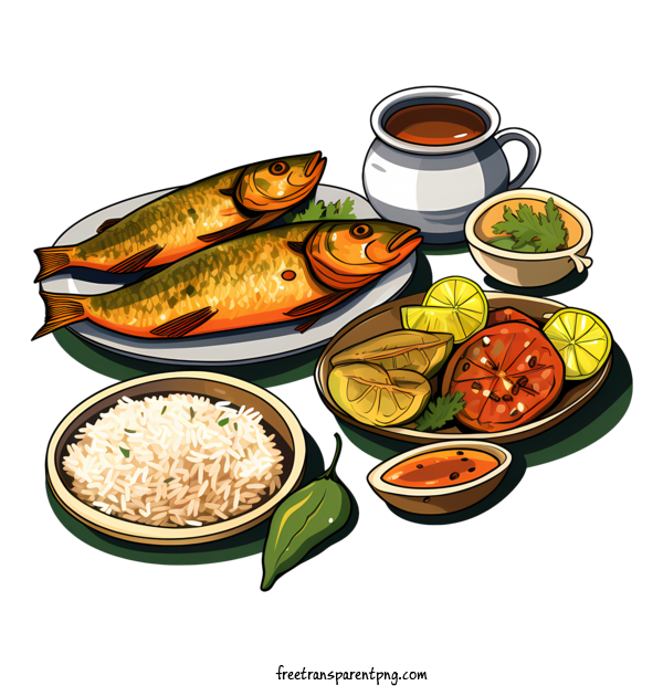 Free Bengali Cuisine Bengali Cuisine Fish Rice For Bengali Cuisine Clipart Transparent Background