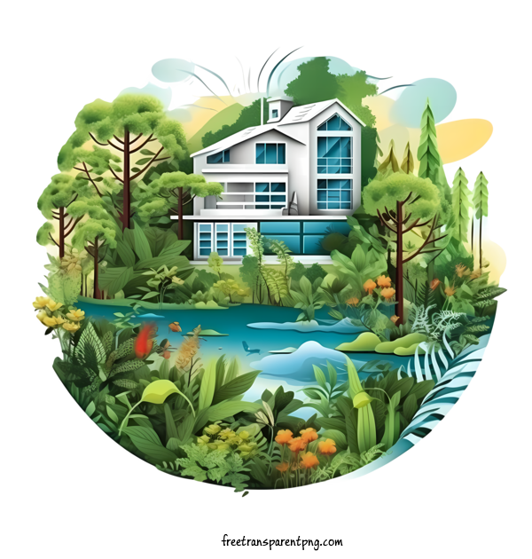 Free Eco House Eco House House Landscape For Eco House Clipart Transparent Background