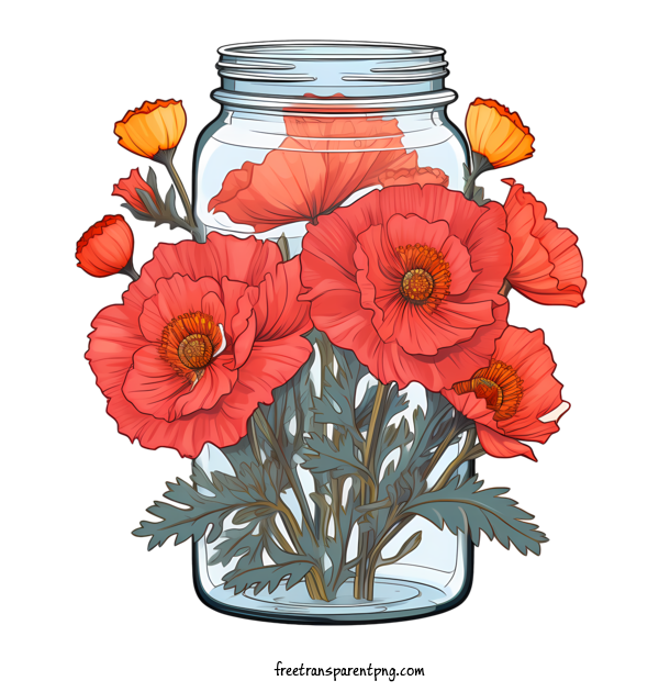 Free Mason Jar Mason Jar Red Flowers Vase For Mason Jar Clipart Transparent Background