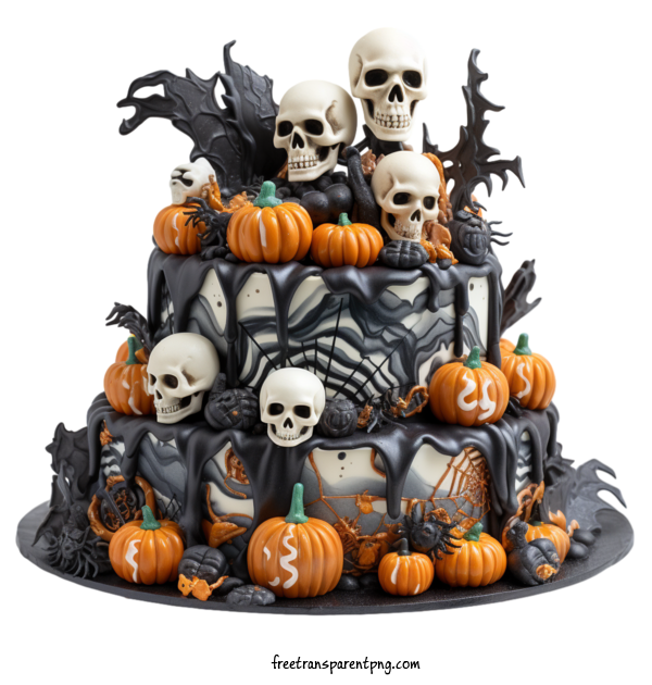 Free Halloween Halloween Cake Skulls Pumpkins For Halloween Cake Clipart Transparent Background