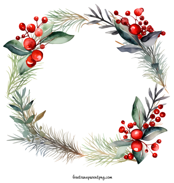 Free Christmas Christmas Frame Wreath Wreath With Holly Berries For Christmas Frame Clipart Transparent Background