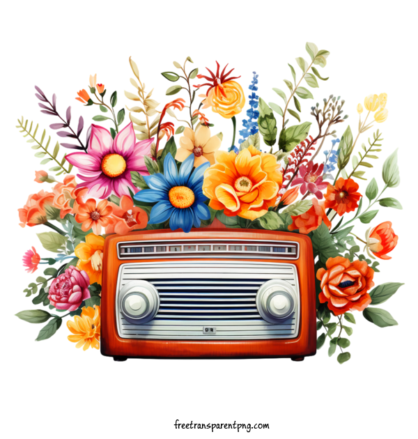 Free Radio Day National Radio Day Vintage Radio Flowers For National Radio Day Clipart Transparent Background