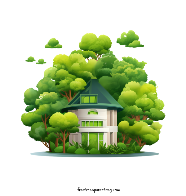 Free Eco House Eco House Building Trees For Eco House Clipart Transparent Background