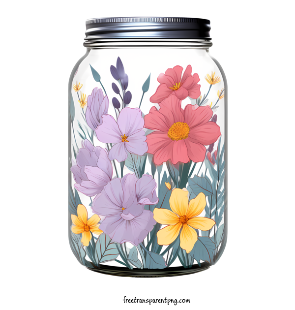Free Mason Jar Mason Jar Wildflowers In A Clear Jar A Vase Of Lavender For Mason Jar Clipart Transparent Background