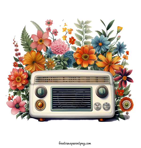 Free Radio Day National Radio Day Flower Vintage Radio For National Radio Day Clipart Transparent Background
