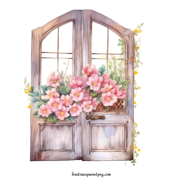 Free Wooden Floral Door Wooden Floral Door Watercolor Painting Wooden Door For Wooden Floral Door Clipart Transparent Background