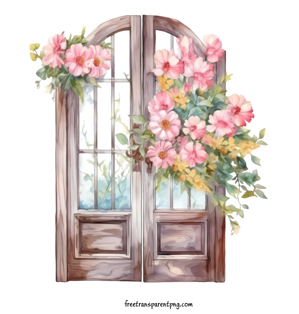 Free Wooden Floral Door Wooden Floral Door Flower Box Watercolor For Wooden Floral Door Clipart Transparent Background