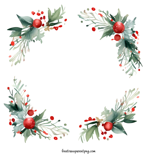 Free Christmas Christmas Frame Watercolor Holly Berries For Christmas Frame Clipart Transparent Background