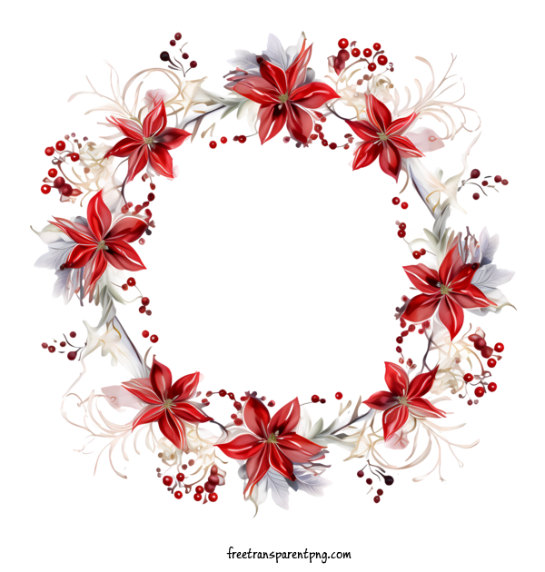 Free Christmas Christmas Frame Wreath Red And White Flowers For Christmas Frame Clipart Transparent Background
