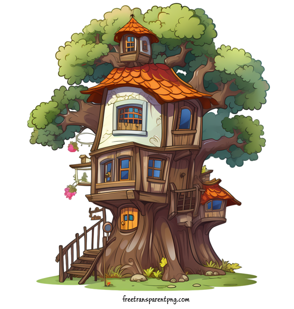 Free Tree House Tree House Cartoon Fantasy For Tree House Clipart Transparent Background