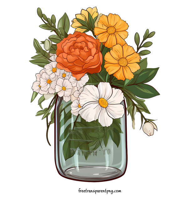 Free Mason Jar Mason Jar Floral Arrangement Bouquet For Mason Jar Clipart Transparent Background