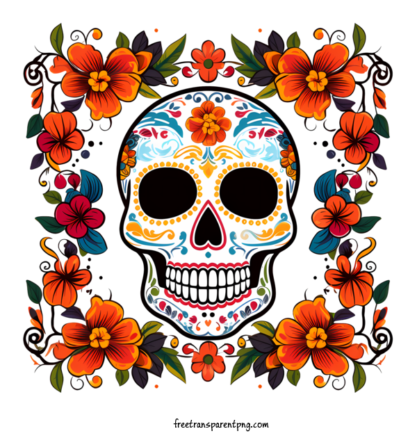 Free Dia De Muertos Dia De Muertos Colorful Skull For Dia De Muertos Clipart Transparent Background