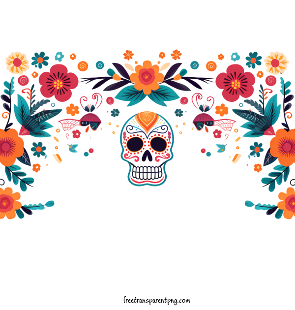 Free Dia De Muertos Dia De Muertos Skull Colorful For Dia De Muertos Clipart Transparent Background