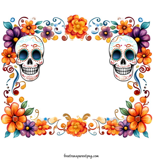 Free Dia De Muertos Dia De Muertos Skulls Flowers For Dia De Muertos Clipart Transparent Background