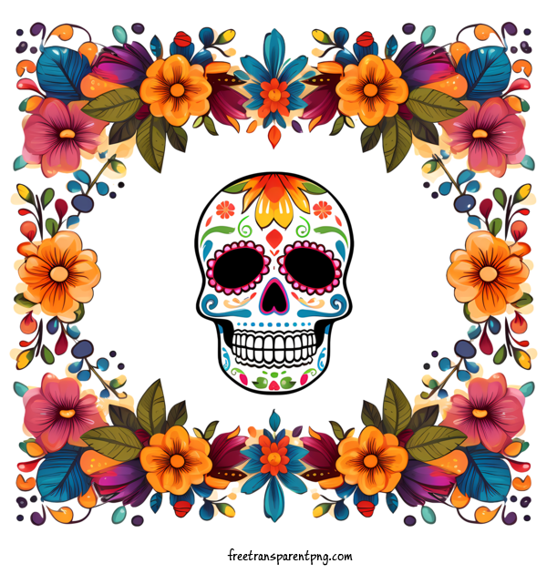 Free Dia De Muertos Dia De Muertos Skull Flowers For Dia De Muertos Clipart Transparent Background