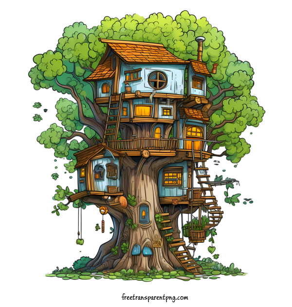 Free Tree House Tree House Treehouse Whimsical For Tree House Clipart Transparent Background