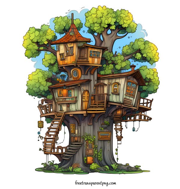 Free Tree House Tree House Treehouse Cartoon For Tree House Clipart Transparent Background