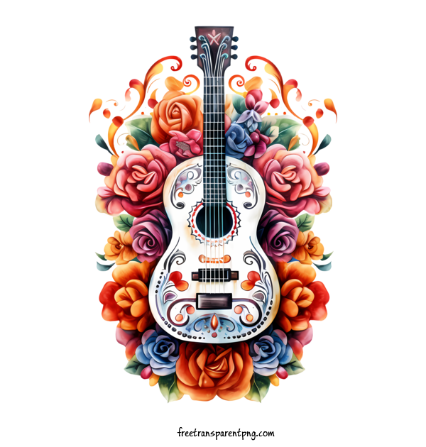 Free Dia De Muertos Dia De Muertos Guitar Colorful For Dia De Muertos Clipart Transparent Background