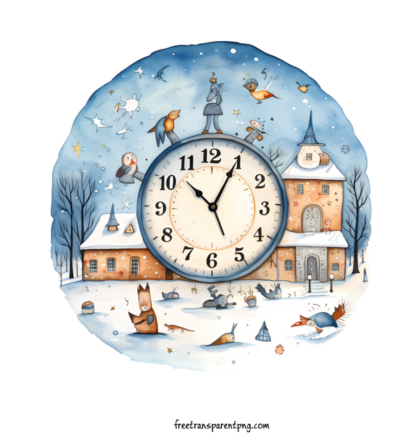 Free Winter Time Winter Time Clock Watercolor For Winter Time Clipart Transparent Background