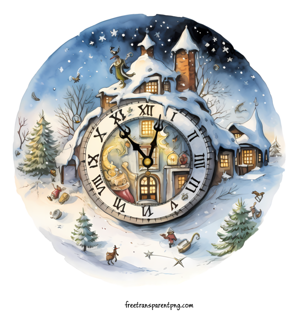 Free Winter Time Winter Time Christmas Clock For Winter Time Clipart Transparent Background