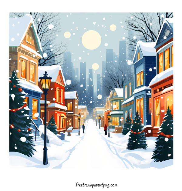 Free Merry Christmas Merry Christmas Urban Street Scene Winter Wonderland For Merry Christmas Clipart Transparent Background