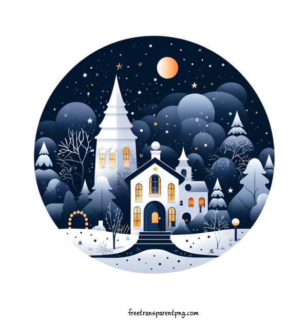 Free Merry Christmas Merry Christmas Snowy Village Winter Scene For Merry Christmas Clipart Transparent Background