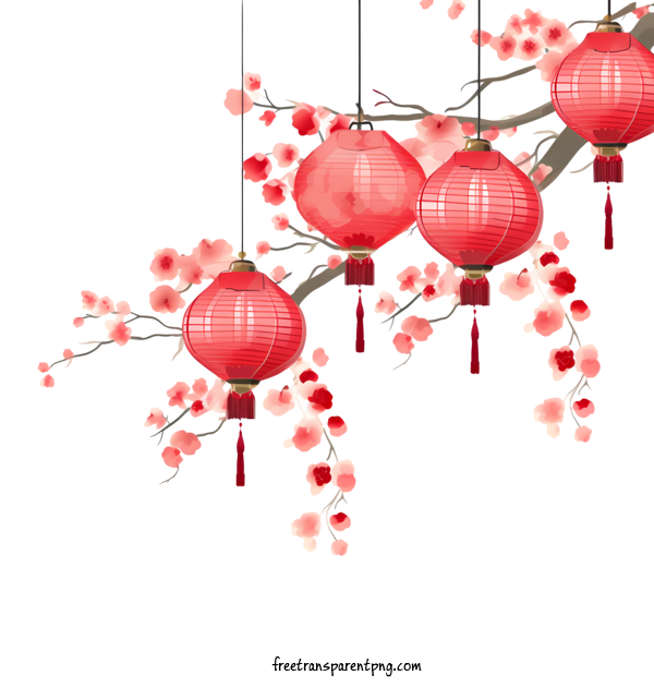 Free Chinese Lantern Chinese Lantern Blossoming Tree Cherry Blossom For Chinese Lantern Clipart Transparent Background