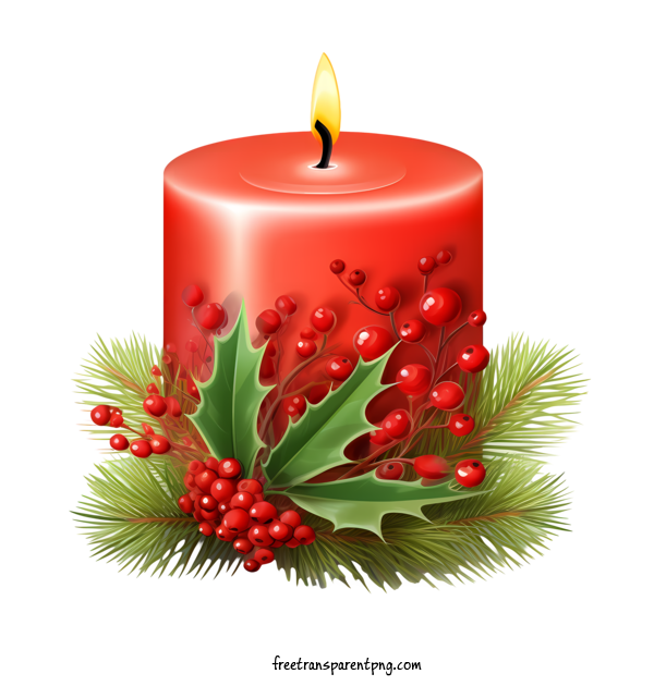 Free Christmas Christmas Candle Holly Berries For Christmas Candle Clipart Transparent Background