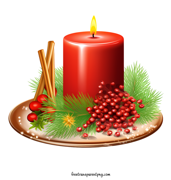 Free Christmas Christmas Candle Red Candle Evergreen Branches For Christmas Candle Clipart Transparent Background