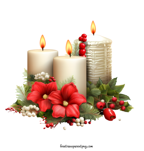 Free Christmas Candle Christmas Candle Candle Flowers For Christmas Candle Clipart Transparent Background