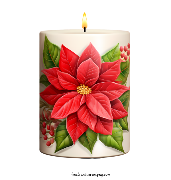Free Christmas Candle Christmas Candle Red Poinsettia Flower For Christmas Candle Clipart Transparent Background