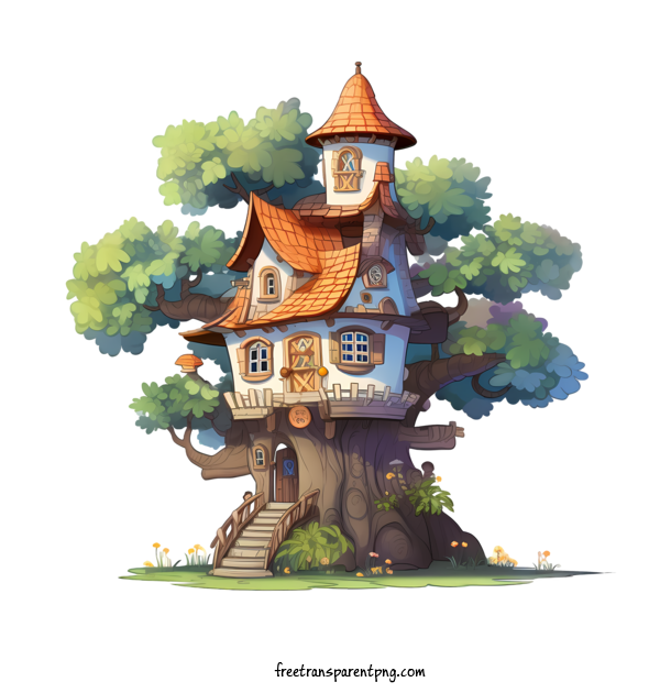 Free Tree House Tree House Cartoon House Whimsical Home For Tree House Clipart Transparent Background