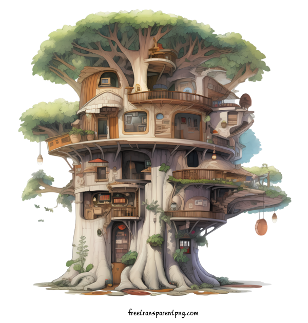 Free Tree House Tree House Treehouse Cottage For Tree House Clipart Transparent Background