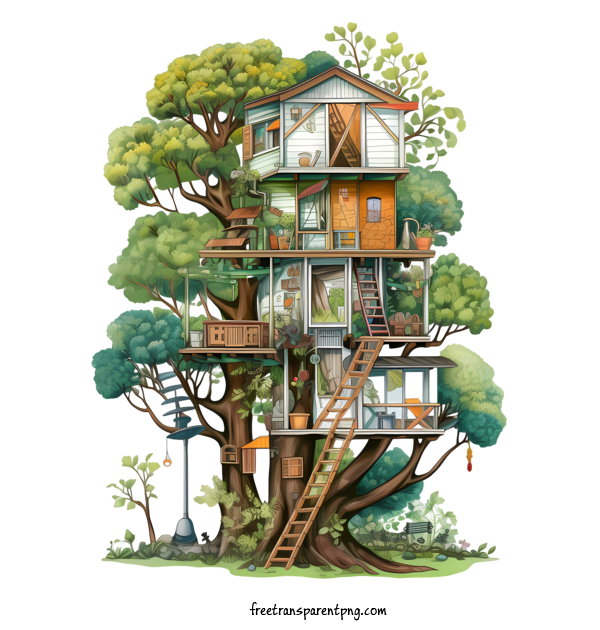 Free Tree House Tree House Treehouse Wooden House For Tree House Clipart Transparent Background