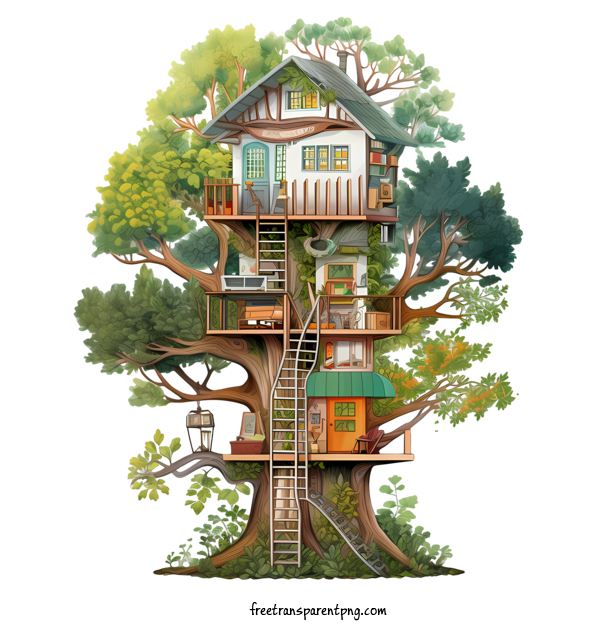 Free Tree House Tree House Treehouse Outdoor Living For Tree House Clipart Transparent Background